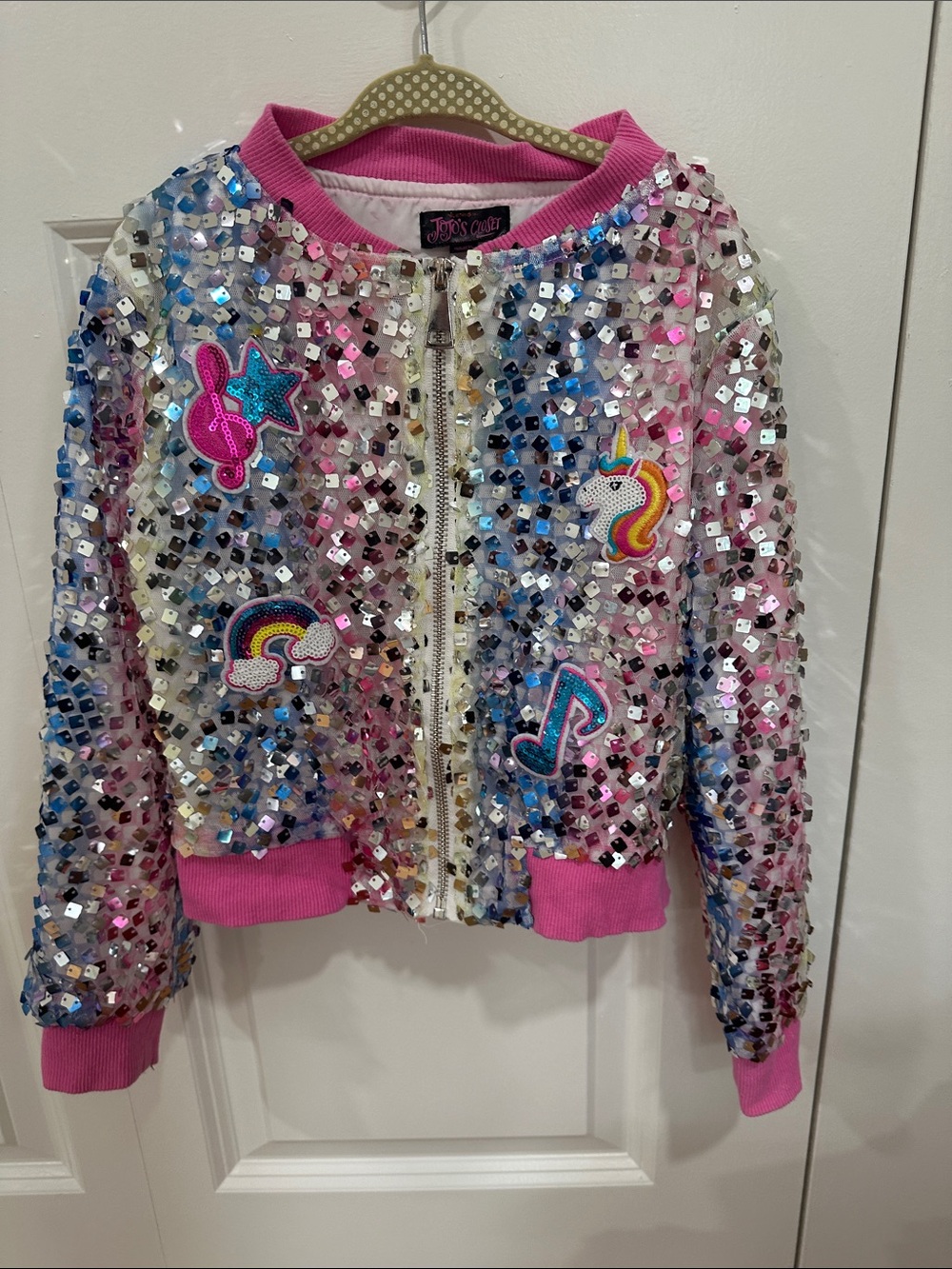 JoJo Siwa Pink Multi-Sequin Patch Bomber Jacket